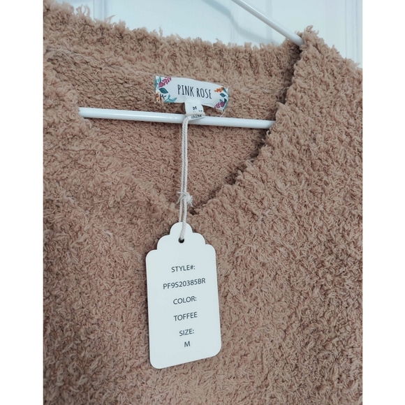 NWT - Toffee Fuzzy V-Neck Sweater - Picture 3 of 5